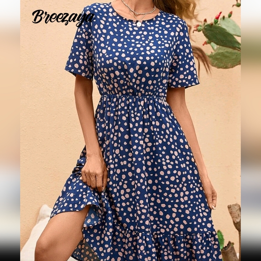 Blue and Pink Polka Dot Women's Dress